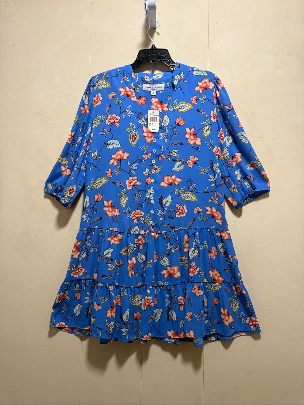 Emma Michele Floral Tiered Blue Knee length Dress Women’s Sz M / NWT